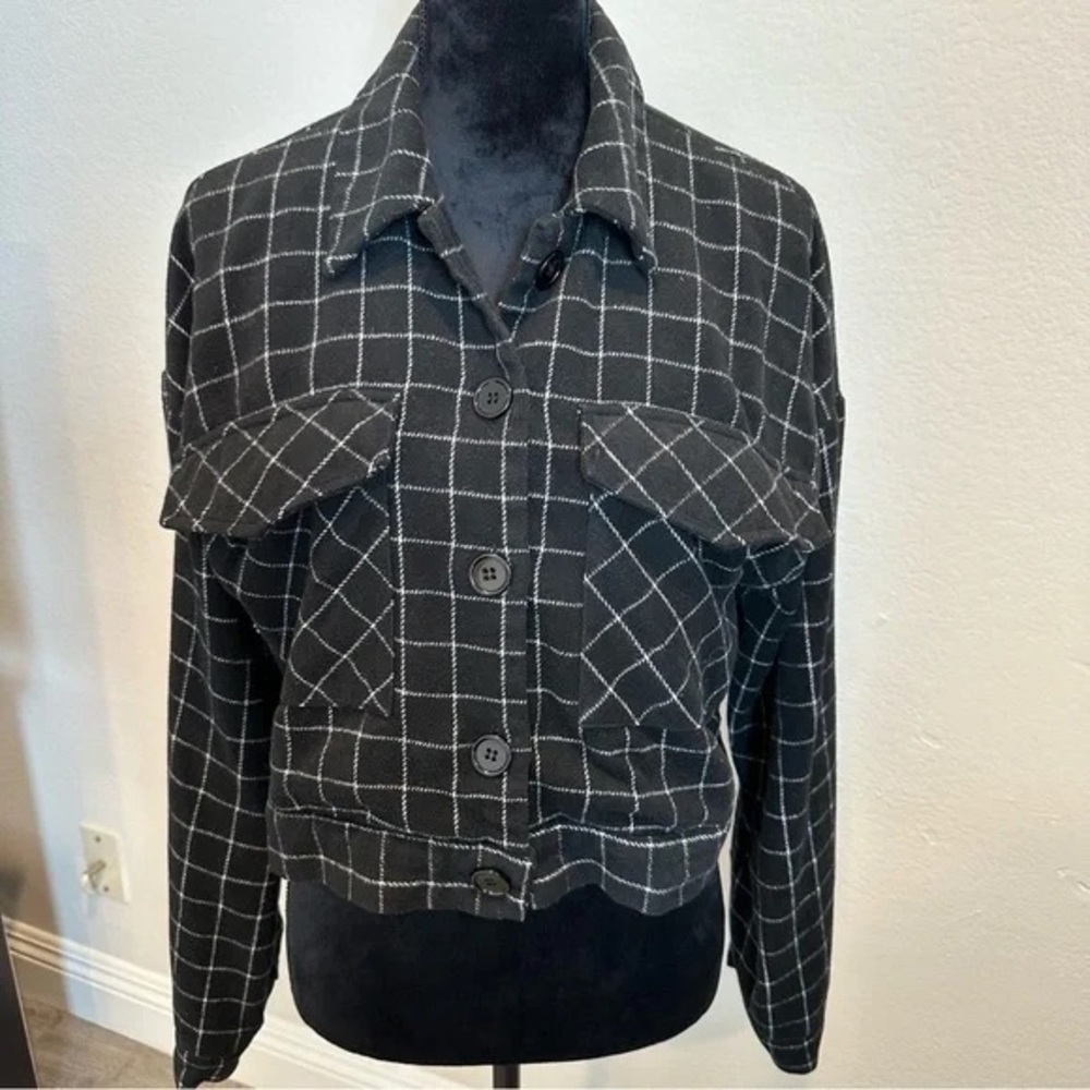 Forever 21 Black and White Grid Jean Jacket